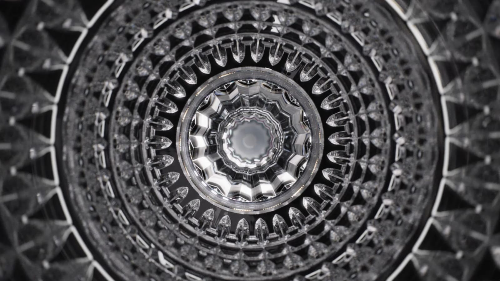 Monumental vase seen from above, refractions in the crystal