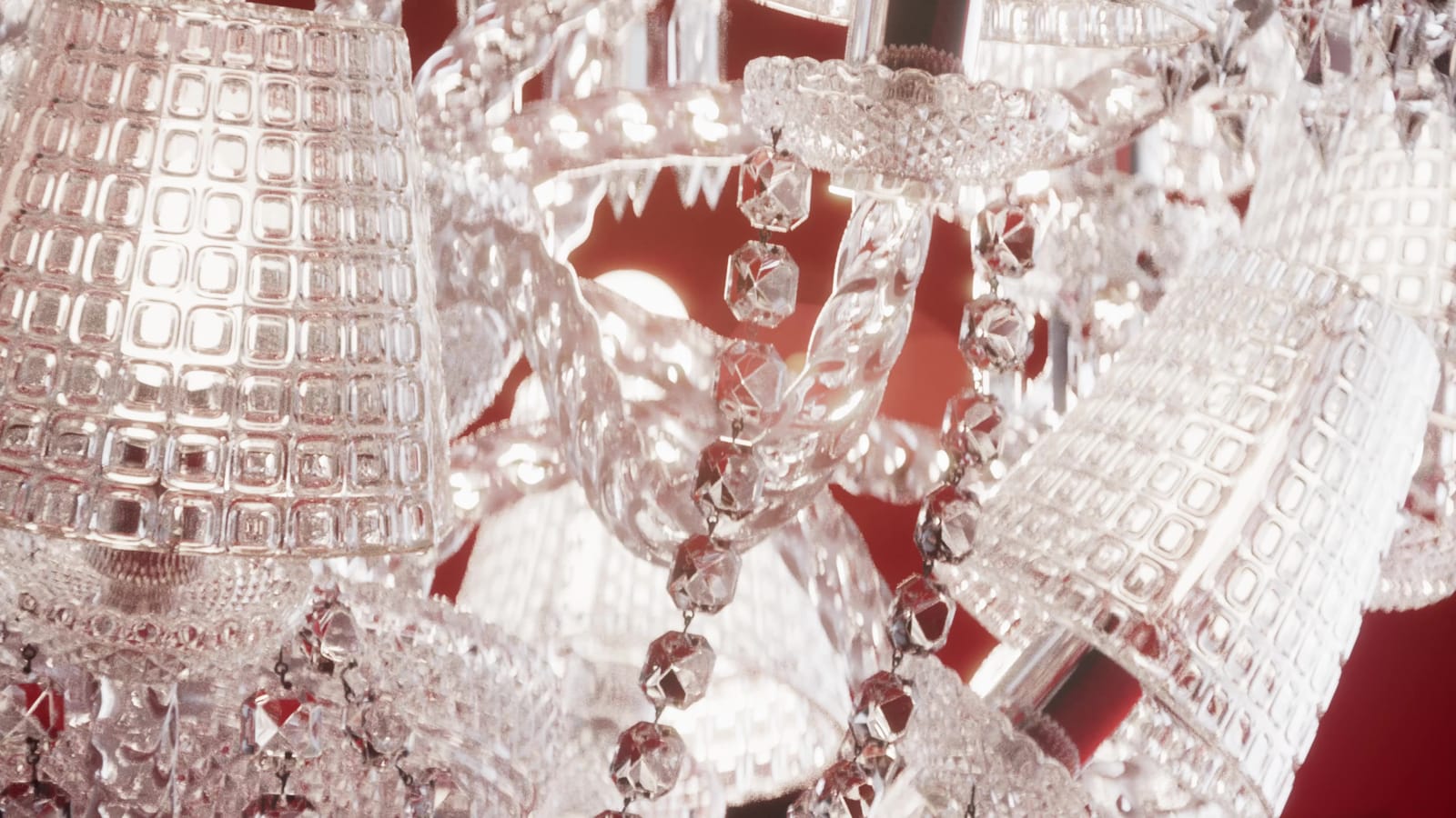 Detail of the Zenith chandelier's crystal drops and cups