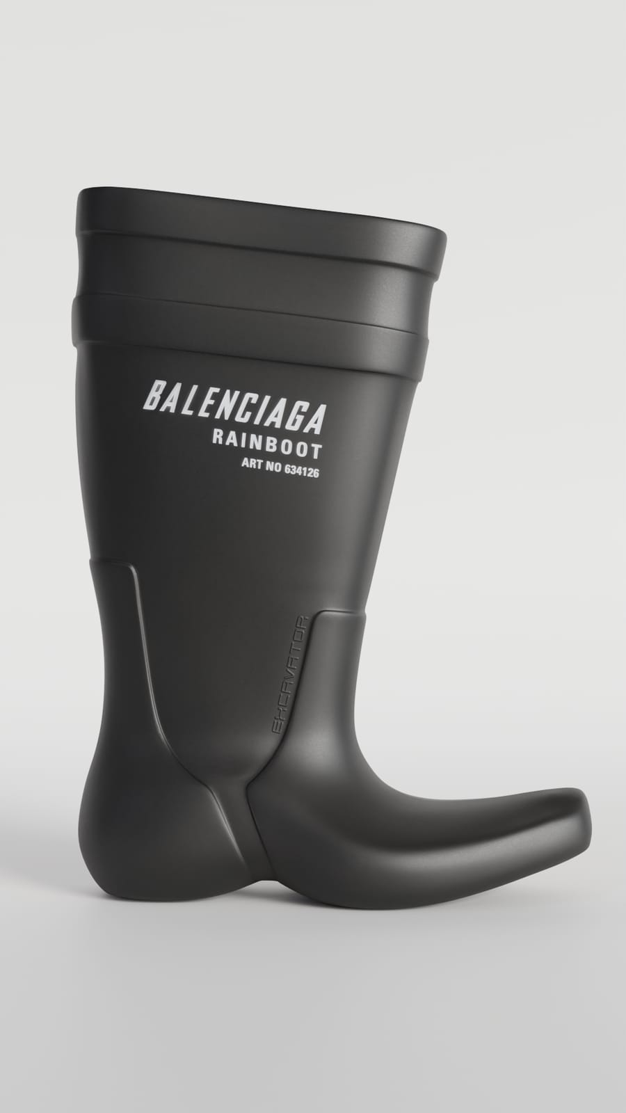 Black rubber Excavator rain boot, 3D scan