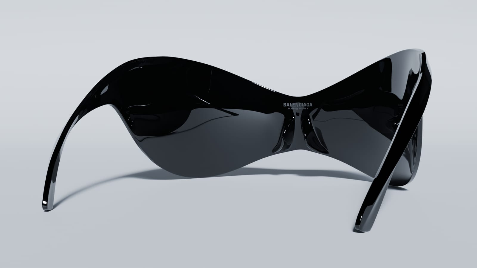 Infinity sunglasses in black resin seen from the front, 3D scan