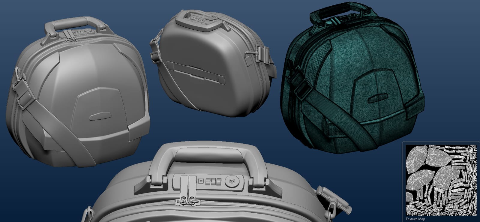 Top Case vanity opened, lining detail in 3D scan