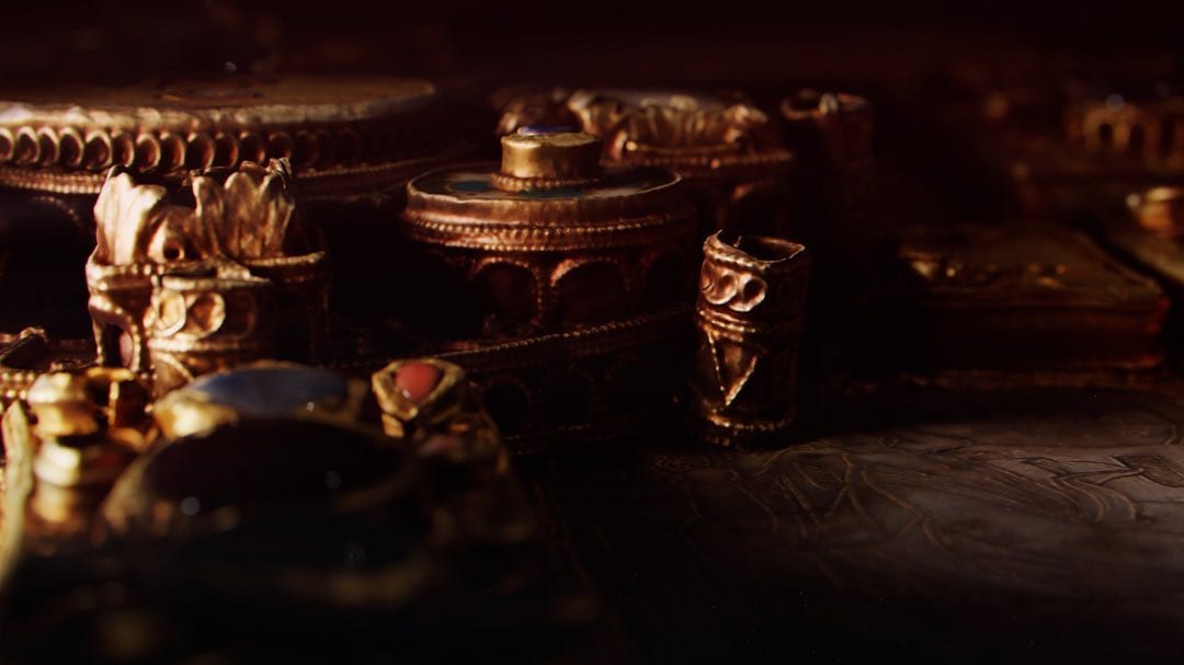 Detail of the Gospel book's gold ornaments, CGI render